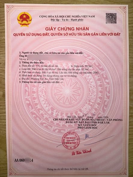 🔥 BÁN NHANH ĐẤT MẶT TIỀN ĐƯỜNG A – GẦN UBND P. TÂN AN – THÔNG RA CHỢ EA TU 🔥