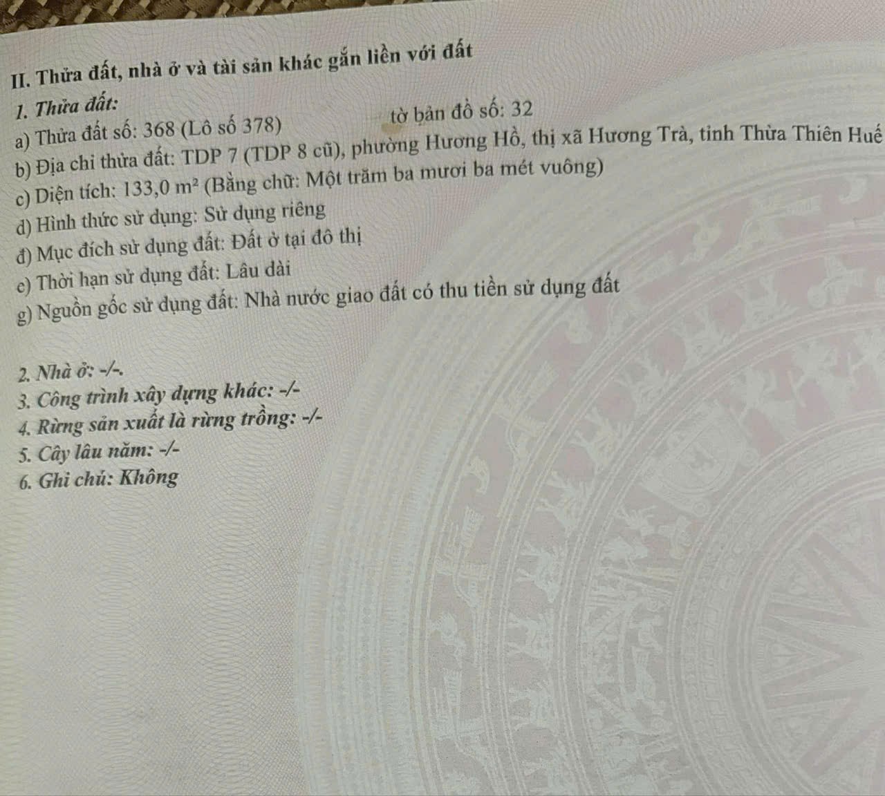 🏡 BÁN ĐẤT Ở ĐÔ THỊ – HƯƠNG HỒ, HƯƠNG TRÀ, THỪA THIÊN HUẾ