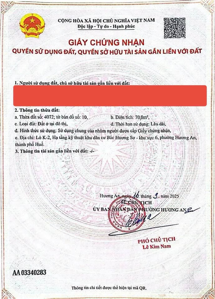 Bán lô đất mặt tiền kinh doanh – góc ngã tư Ba Đình – Đinh Gia Quế, TP Huế - 1,63 tỷ - 70m2
