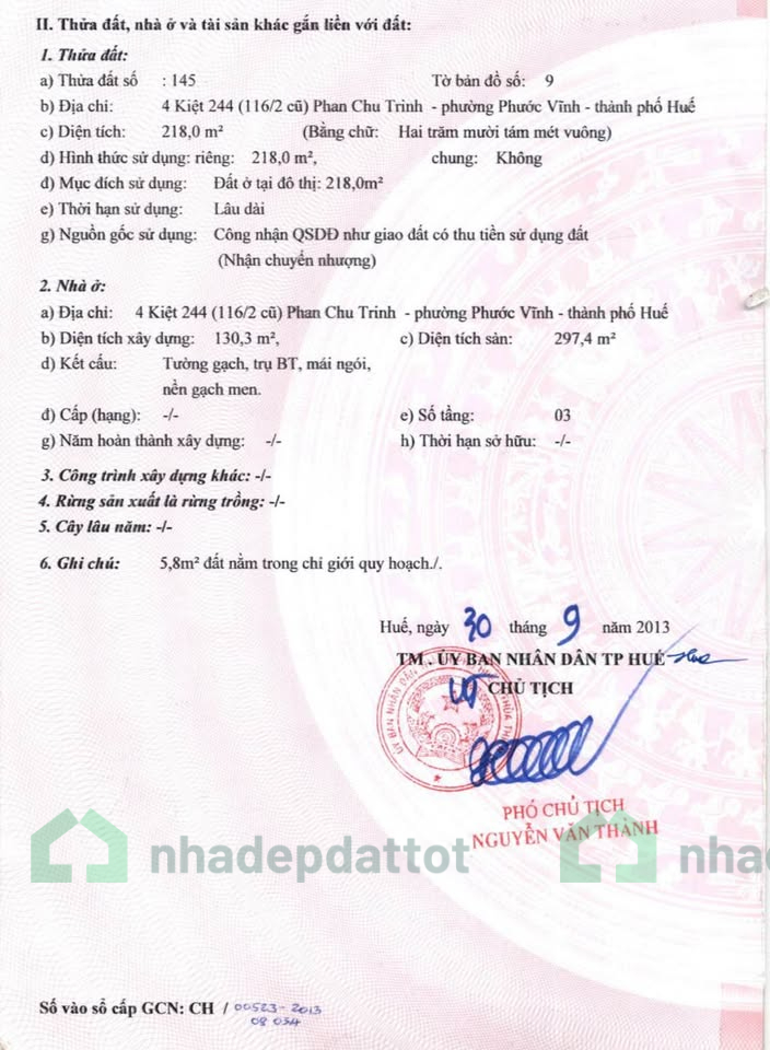 BÁN ĐẤU GIÁ NHÀ 3 TẦNG SIÊU VIP – KIỆT 244 PHAN CHU TRINH – TRUNG TÂM TP. HUẾ - 6 TỶ 4