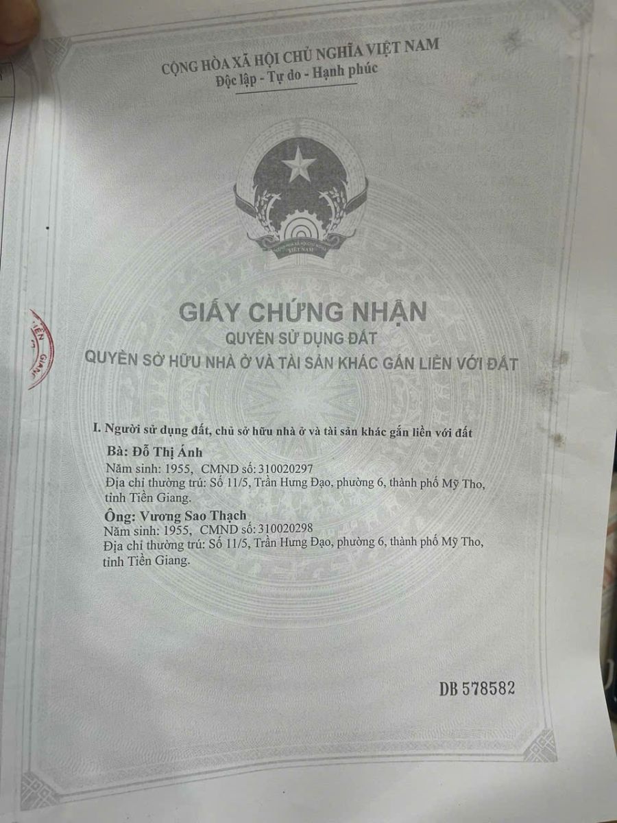BÁN ĐẤT THỔ CƯ 100% TẠI MỸ THO - TỈNH TIỀN GIANG . SỔ ĐỎ CHÍNH CHỦ. Giá 3 tỷ 1 CÓ THƯƠNG LƯỢNG