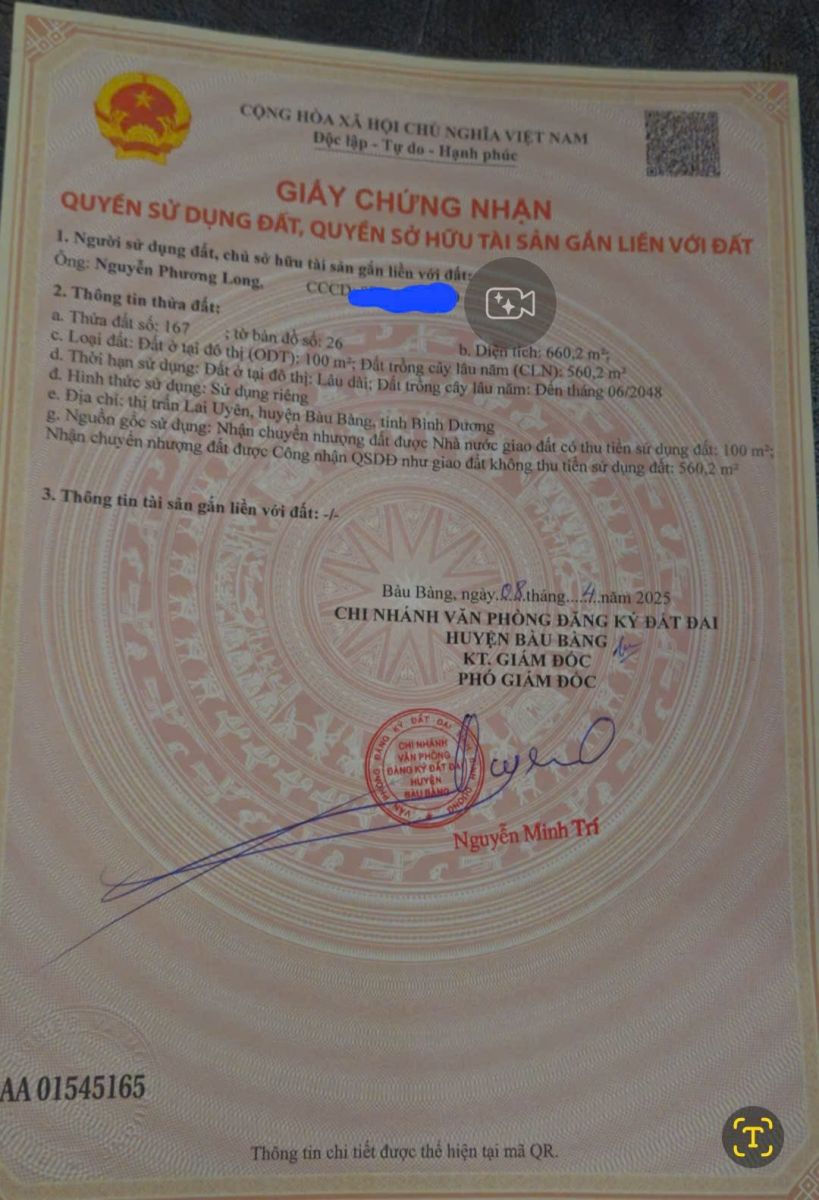 Bán nhanh lô đất 660,2m² Bàu Bàng – Bình Dương, giá hấp dẫn 7,5 tỷ