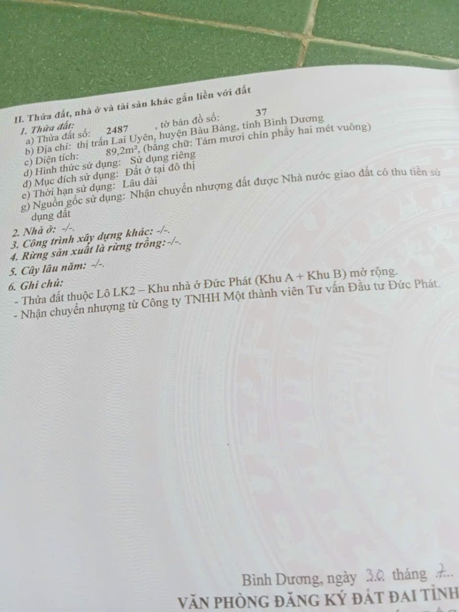 Bán đất đẹp - KDC Đức Phát – Lai Uyên, Bàu Bàng – CÓ THƯƠNG LƯỢNG