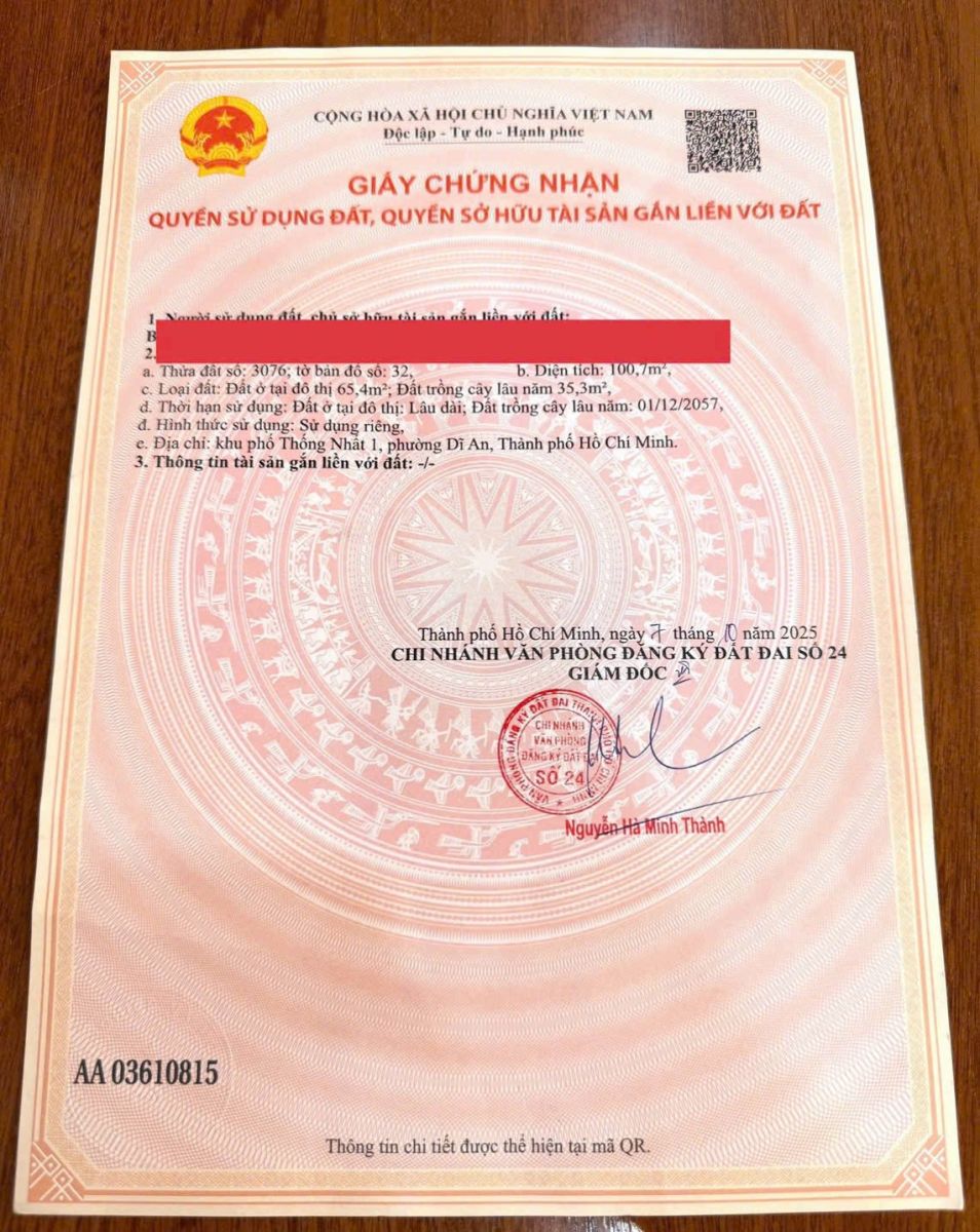 BÁN ĐẤT SỔ RIÊNG TRUNG TÂM DĨ AN – GẦN CHỢ THỐNG NHẤT