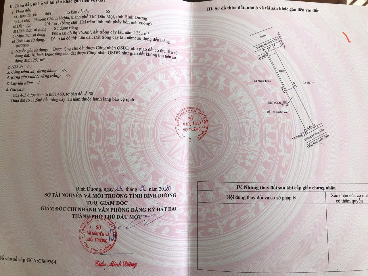 Bán đất đẹp Chánh Nghĩa, Thủ Dầu Một 201,4m2 giá 3 tỷ 5