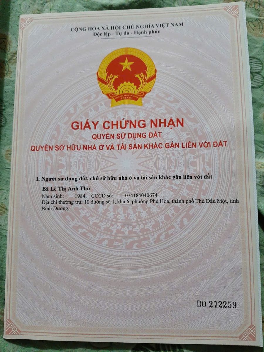 BÁN ĐẤT HIỆP THÀNH – THỦ DẦU MỘT – 216,7M² – CÓ 60M² THỔ CƯ