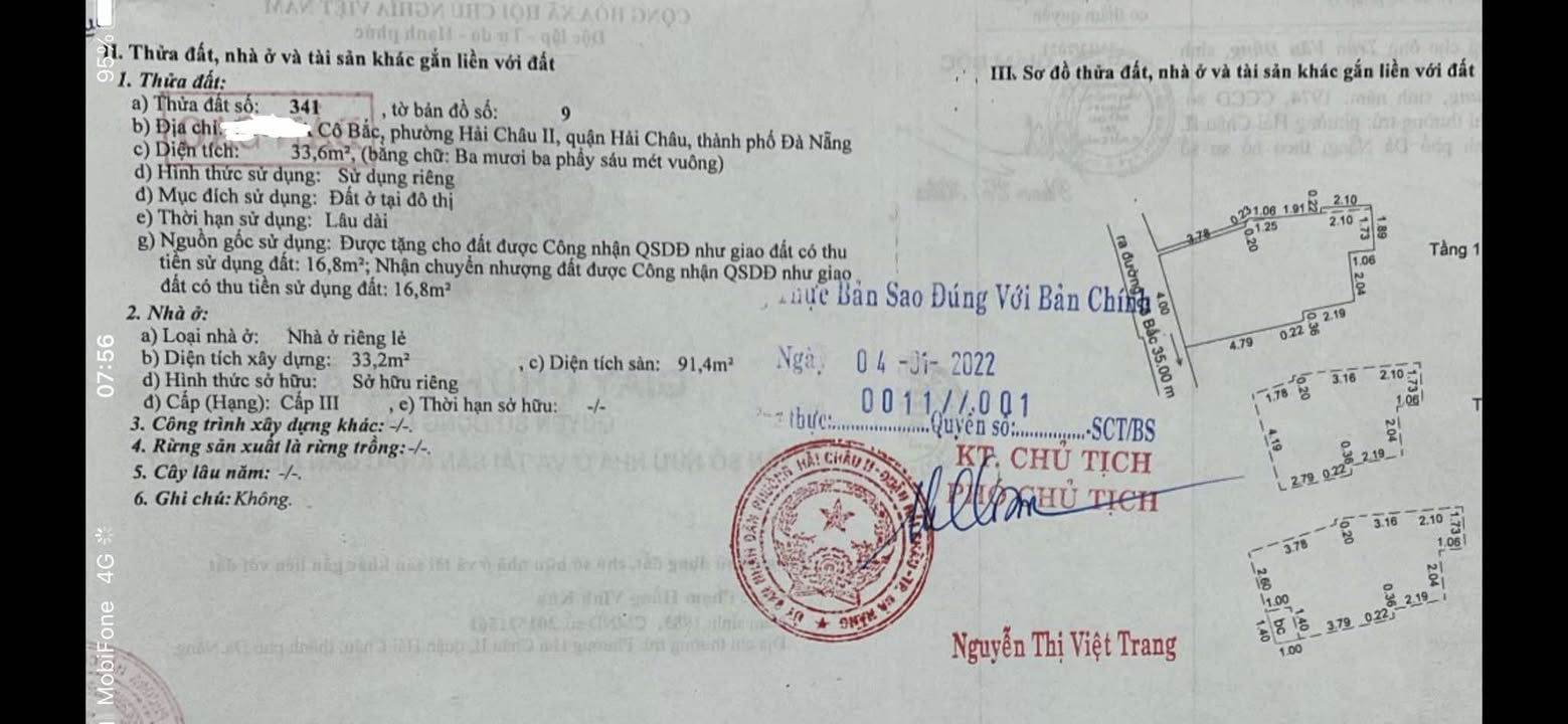 Bán Nhà Mặt Tiền Trung Tâm Hải Châu – TP Đà Nẵng, Giá Chỉ 3 Tỷ 4!