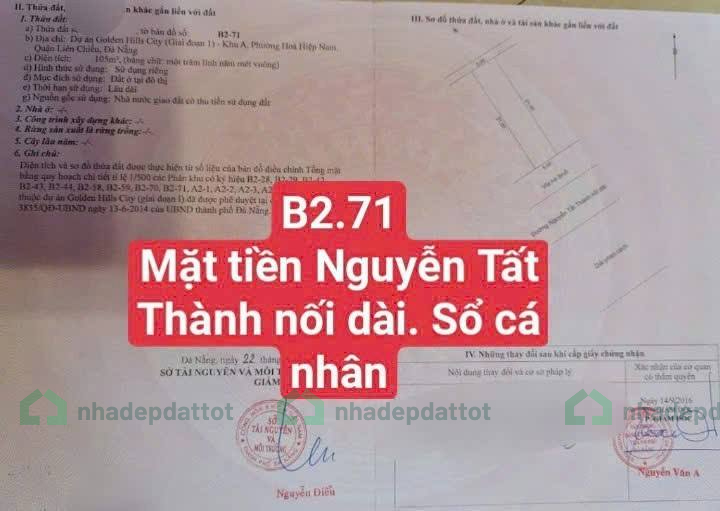 Bán Đất Đẹp 105m² Mặt Tiền Nguyễn Tất Thành Nối Dài – View Biển – Gần Vin Làng Vân, Cảng Liên Chiểu