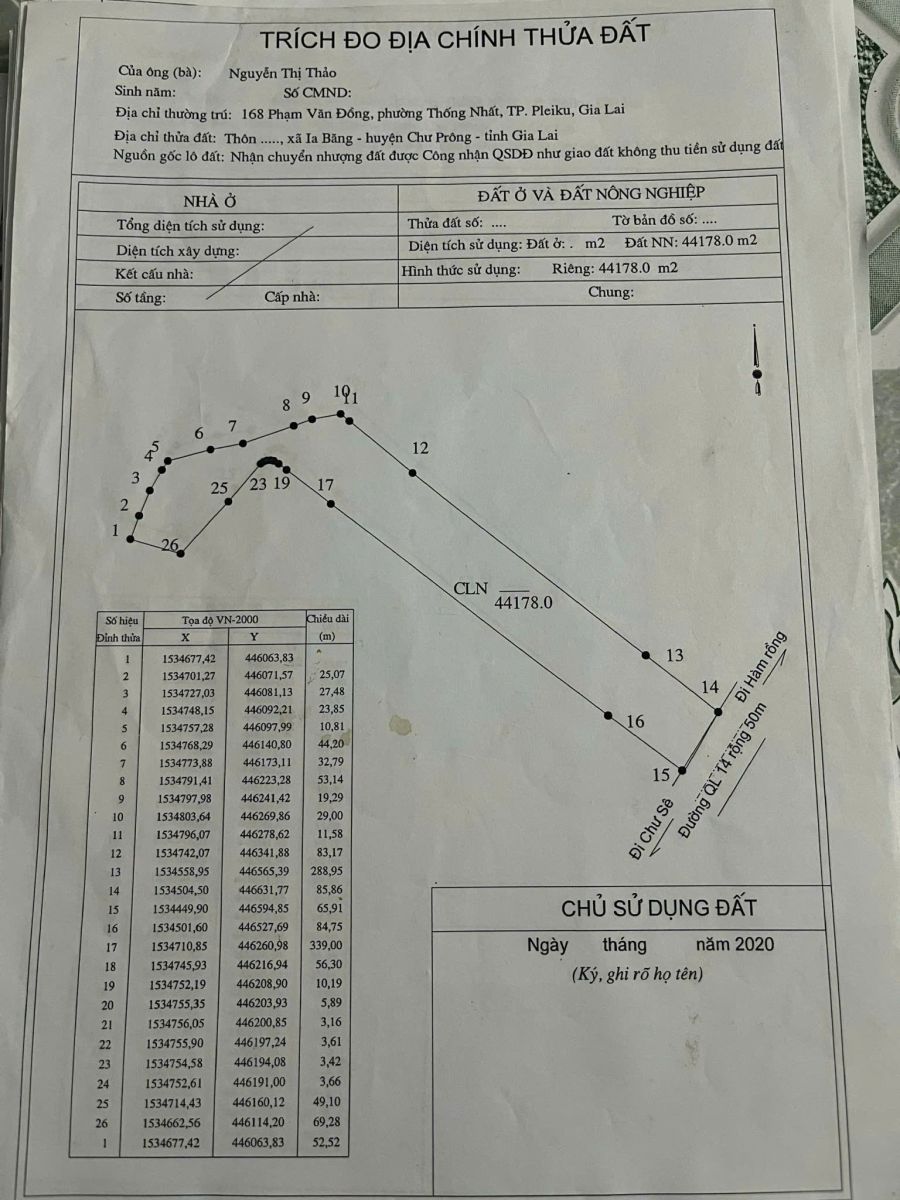 Cần tiền bán gấp đất hơn 4,4 hecta P.Ia Băng, Chư Prông - giá 5 tỷ 5/ha