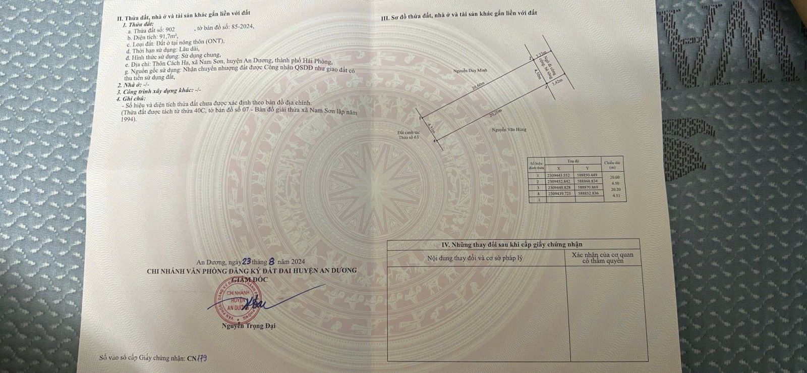 Bán Đất Vàng – Cách Hạ, Nam Sơn, An Dương – 91m² – Giá 2,5 Tỷ Chính Chủ