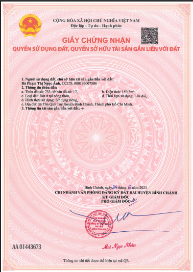 Bán đất tại Tân Quý Tây, Bình Chánh, Hồ Chí Minh, 3,2 tỷ, 159,3 m2 - Chính chủ