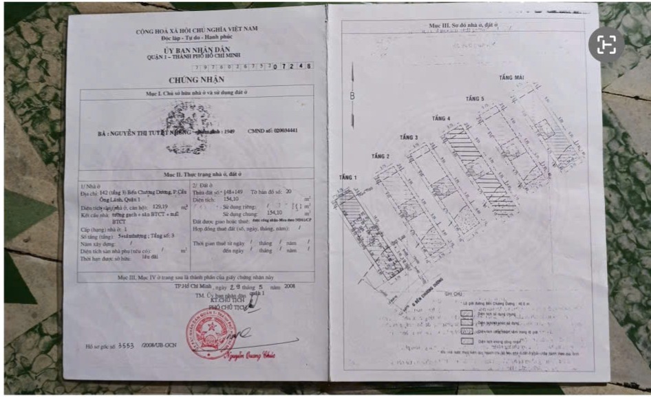 Nhà tập thể 4 lầu - bán lầu 2 - địa chỉ 194 Võ Văn Kiệt phường Bến Thành Quận 1 -  ngang 5, 75 m - dài 29,81m - giá 8 tỷ 1
