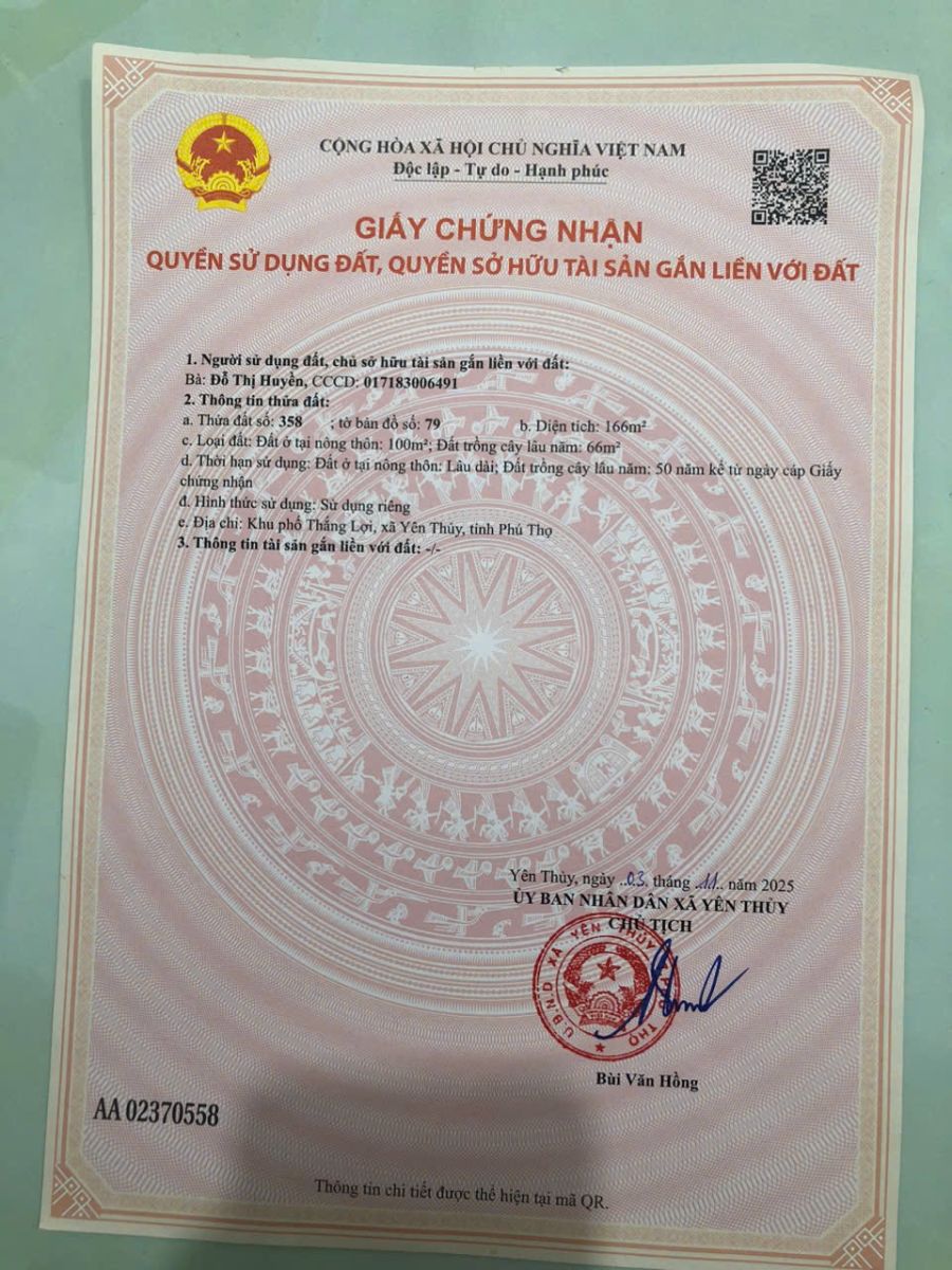 Bán nhanh lô đất 166m2; khu vực trung tâm Yên Thủy, Hòa Bình -  giá 2 tỷ 2