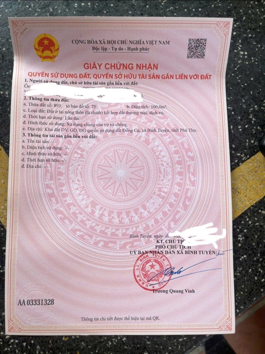 Bán đất – Đồng Cù, Trung Mỹ, Bình Xuyên – 100m² – Giá 2,3 tỷ xx