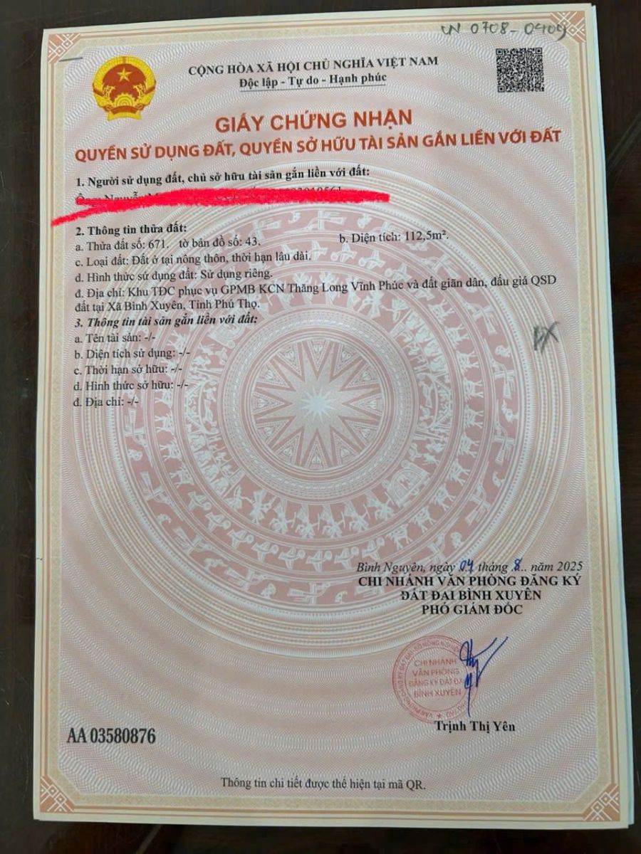 🌺 Bán lô đất TĐC Thăng Long 3, Bình Xuyên – 100m² – Giá 3 tỷ xxx