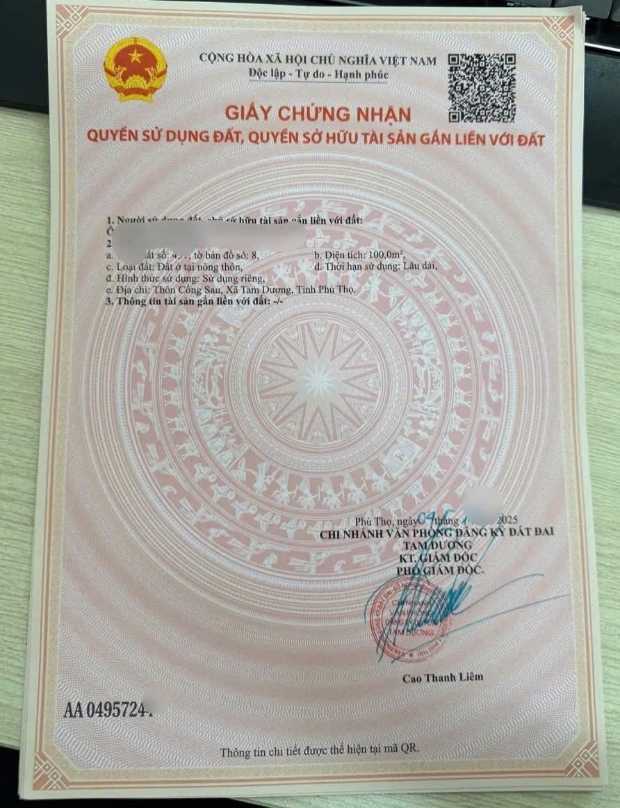 BÁN  2 LÔ ĐẤT ĐẸP TẠI HƯỚNG ĐẠO –  GẦN KCN TAM DƯƠNG