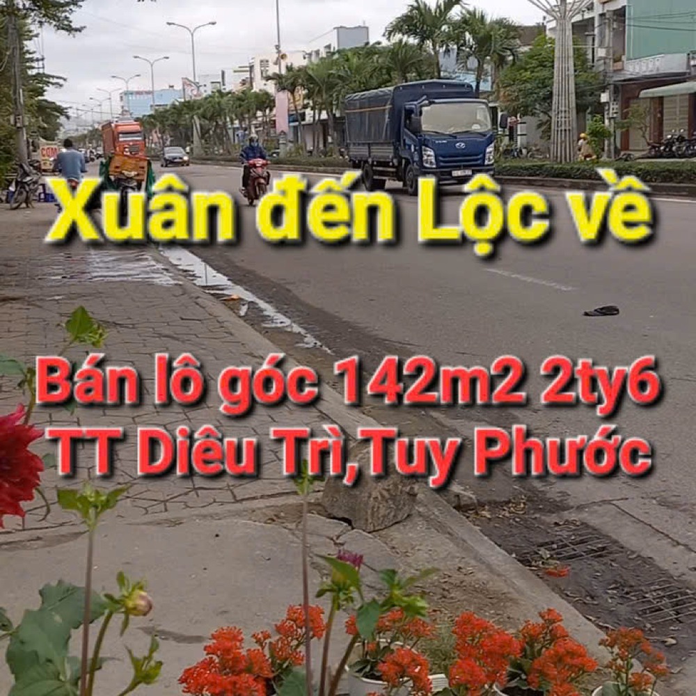 Bán lô góc 142m2, 2ty6, ĐT: 0339598095 ngay TT DIÊU TRÌ kề khu ĐT XANH DIÊU TRÌ